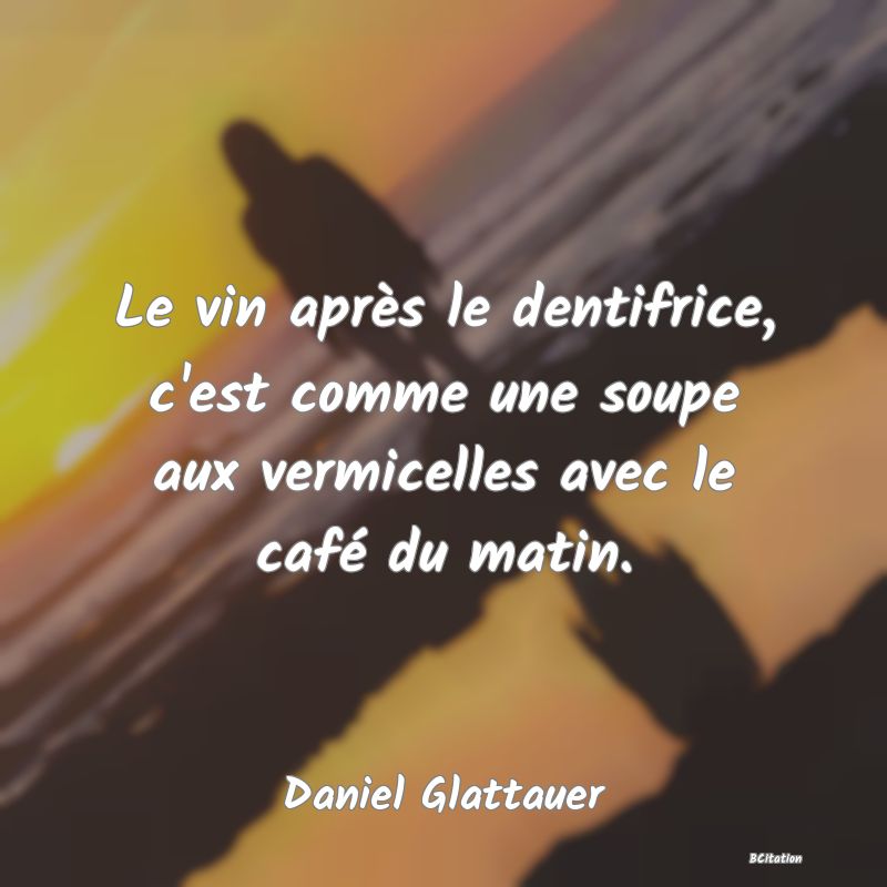 Belle Citation - Le vin après le dentifrice, c'est comme une soupe aux vermicelles avec le café du matin. - Daniel Glattauer