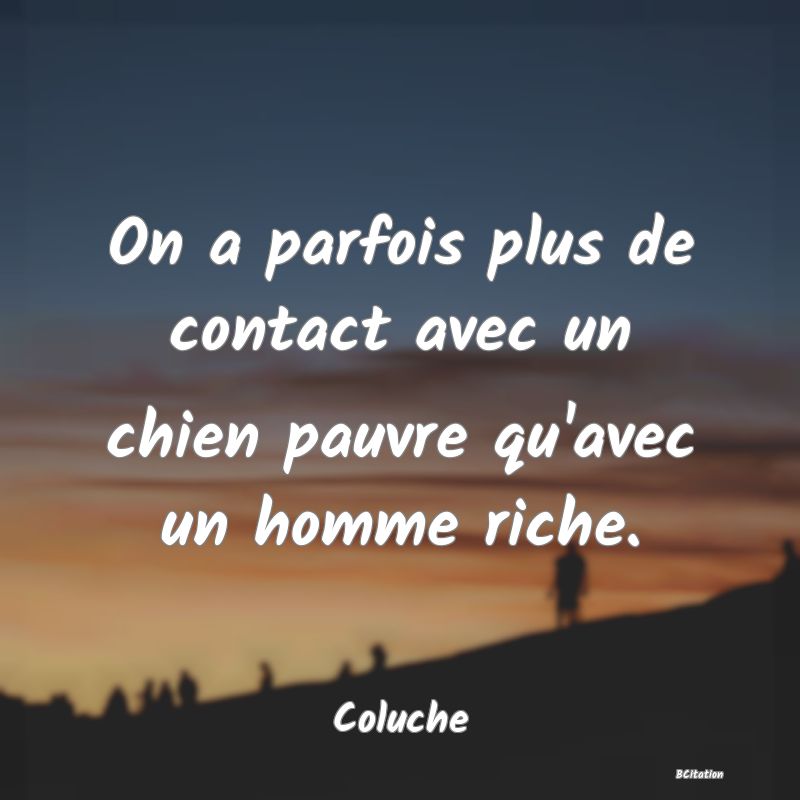 image de citation: On a parfois plus de contact avec un chien pauvre qu'avec un homme riche.