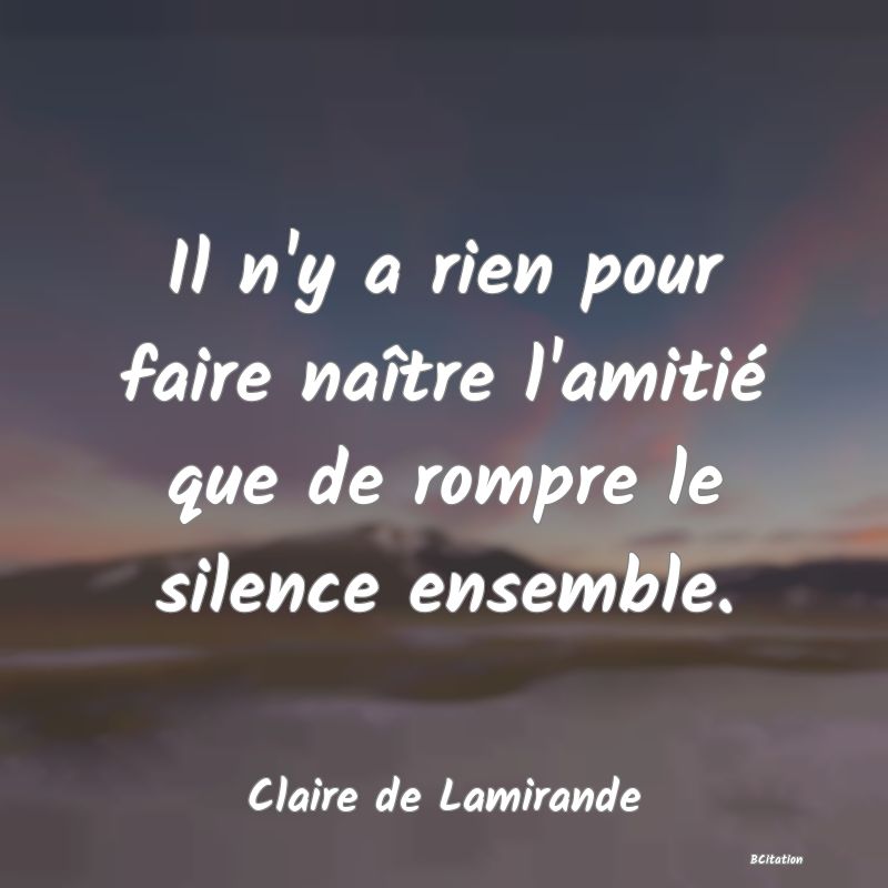 image de citation: Il n'y a rien pour faire naître l'amitié que de rompre le silence ensemble.