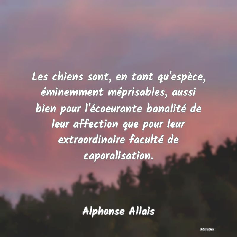 image de citation: Les chiens sont, en tant qu'espèce, éminemment méprisables, aussi bien pour l'écoeurante banalité de leur affection que pour leur extraordinaire faculté de caporalisation.