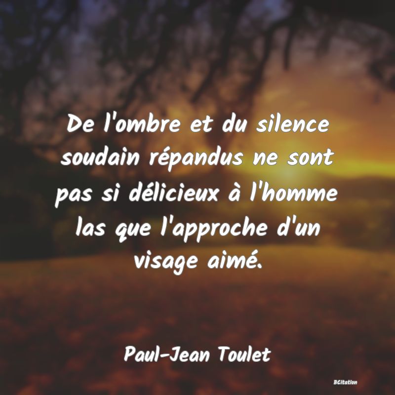 image de citation: De l'ombre et du silence soudain répandus ne sont pas si délicieux à l'homme las que l'approche d'un visage aimé.