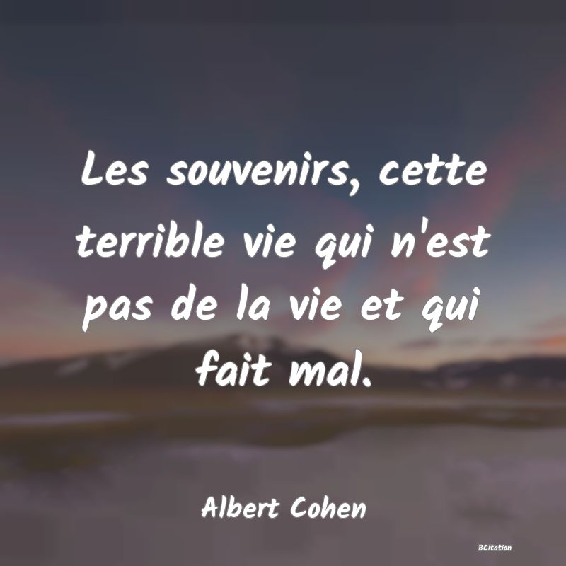 Belle Citation - Les souvenirs, cette terrible vie qui n'est pas de la vie et qui fait mal. - Albert Cohen