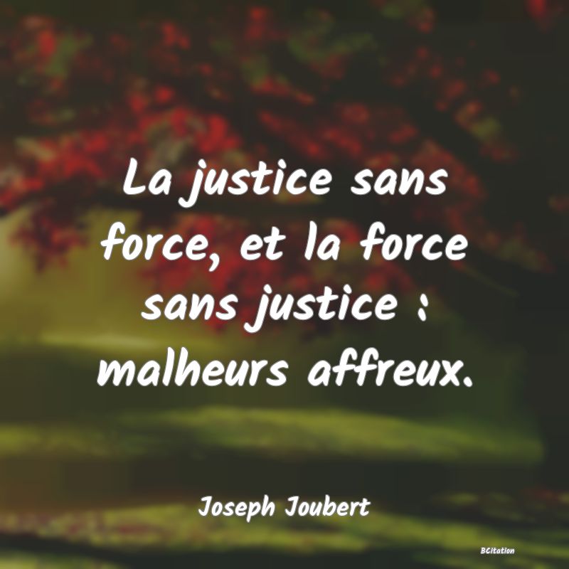 image de citation: La justice sans force, et la force sans justice : malheurs affreux.
