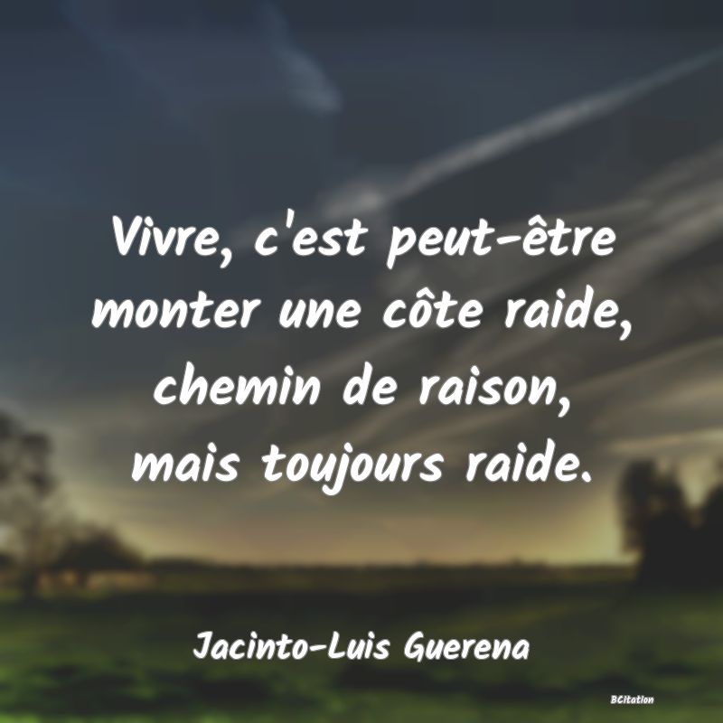 image de citation: Vivre, c'est peut-être monter une côte raide, chemin de raison, mais toujours raide.