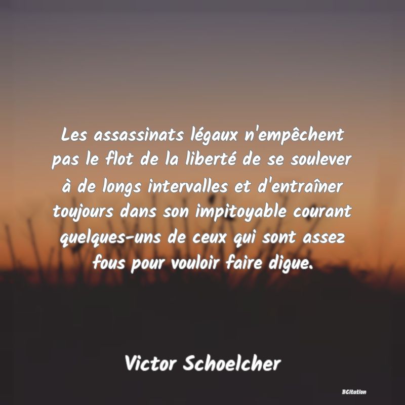 image de citation: Les assassinats légaux n'empêchent pas le flot de la liberté de se soulever à de longs intervalles et d'entraîner toujours dans son impitoyable courant quelques-uns de ceux qui sont assez fous pour vouloir faire digue.