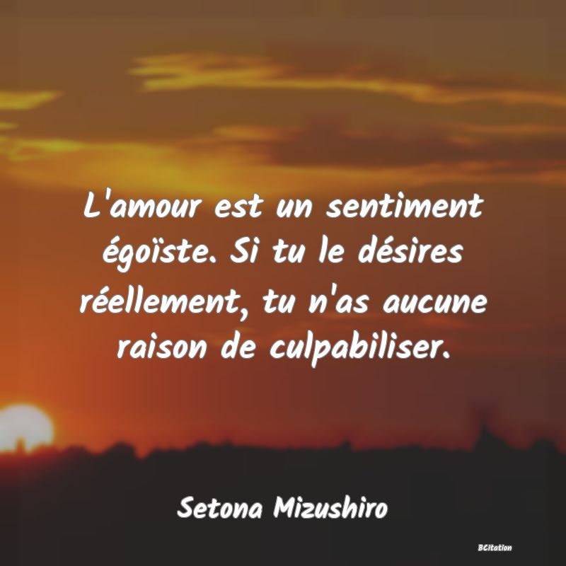 image de citation: L'amour est un sentiment égoïste. Si tu le désires réellement, tu n'as aucune raison de culpabiliser.