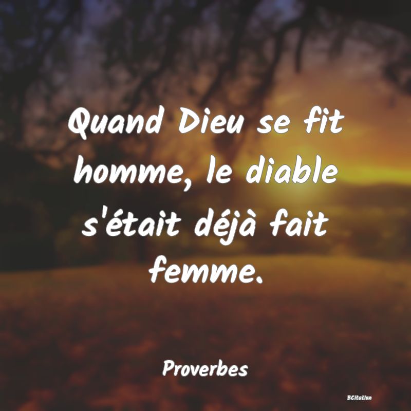 image de citation: Quand Dieu se fit homme, le diable s'était déjà fait femme.