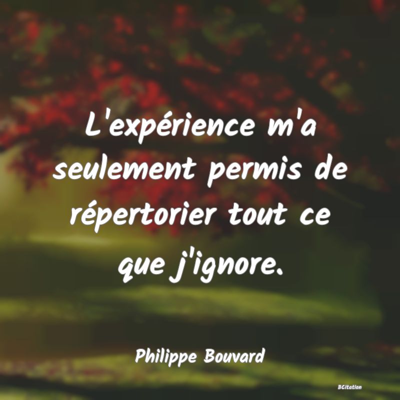 image de citation: L'expérience m'a seulement permis de répertorier tout ce que j'ignore.