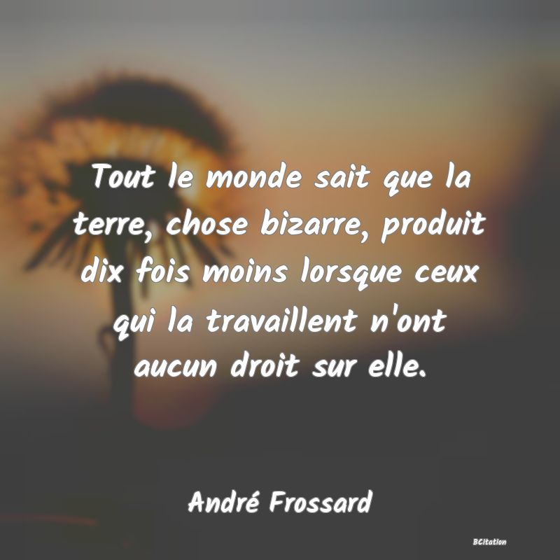 Belle Citation - Tout le monde sait que la terre, chose bizarre, produit dix fois moins lorsque ceux qui la travaillent n'ont aucun droit sur elle. - André Frossard