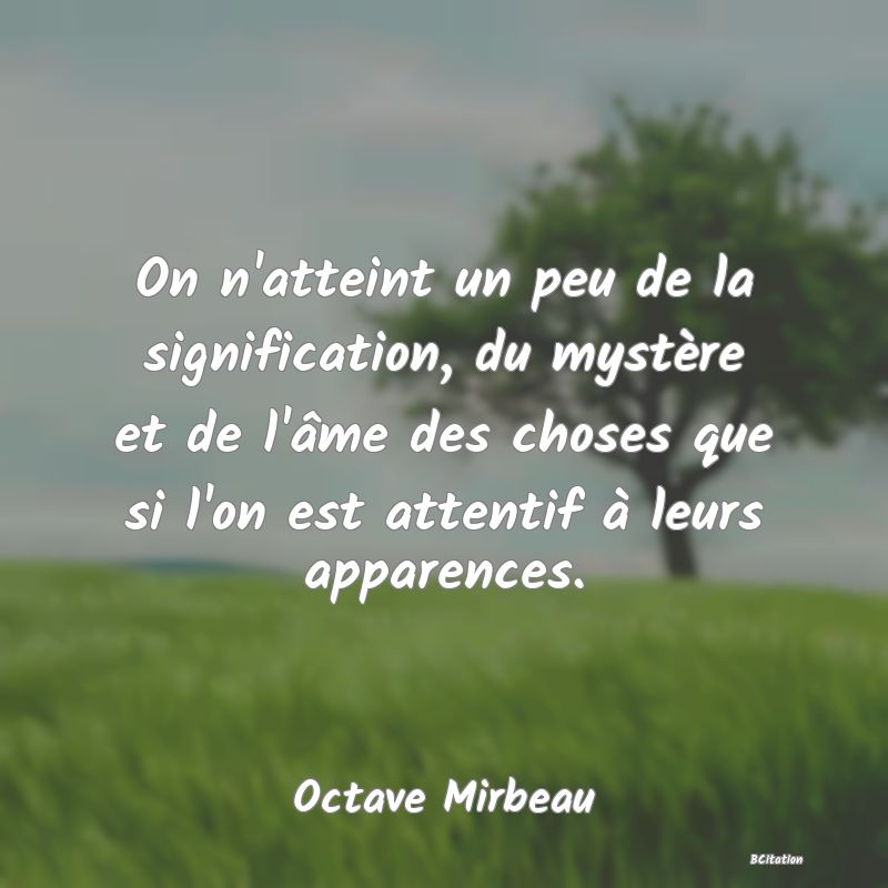 image de citation: On n'atteint un peu de la signification, du mystère et de l'âme des choses que si l'on est attentif à leurs apparences.