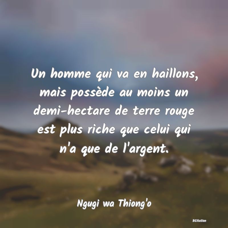 image de citation: Un homme qui va en haillons, mais possède au moins un demi-hectare de terre rouge est plus riche que celui qui n'a que de l'argent.