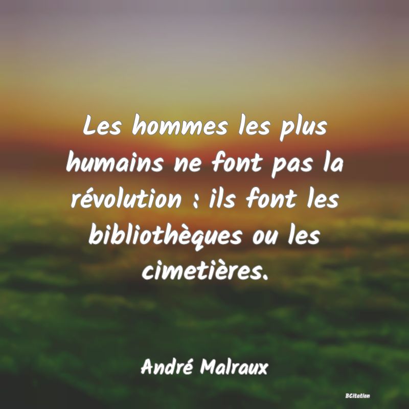 image de citation: Les hommes les plus humains ne font pas la révolution : ils font les bibliothèques ou les cimetières.