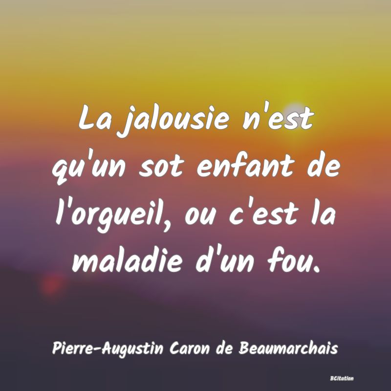 image de citation: La jalousie n'est qu'un sot enfant de l'orgueil, ou c'est la maladie d'un fou.