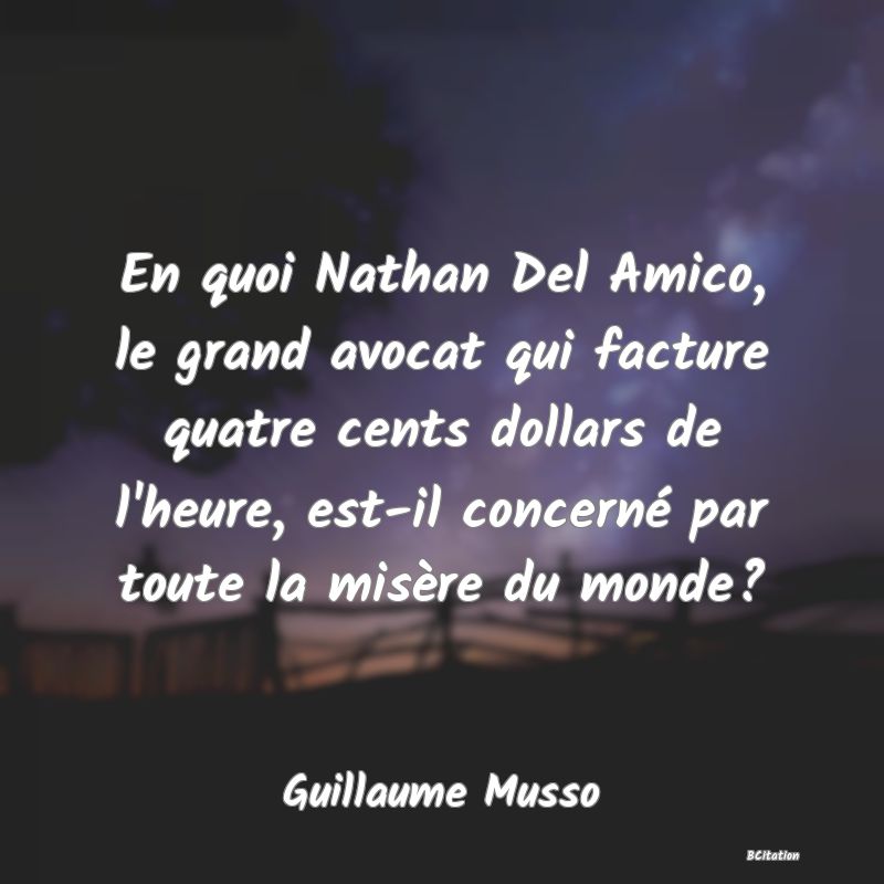 image de citation: En quoi Nathan Del Amico, le grand avocat qui facture quatre cents dollars de l'heure, est-il concerné par toute la misère du monde?