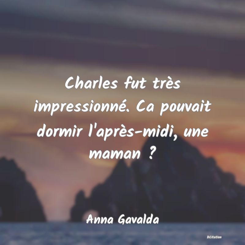 image de citation: Charles fut très impressionné. Ca pouvait dormir l'après-midi, une maman ?