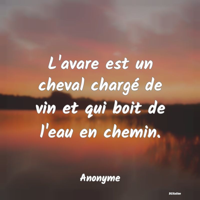 image de citation: L'avare est un cheval chargé de vin et qui boit de l'eau en chemin.