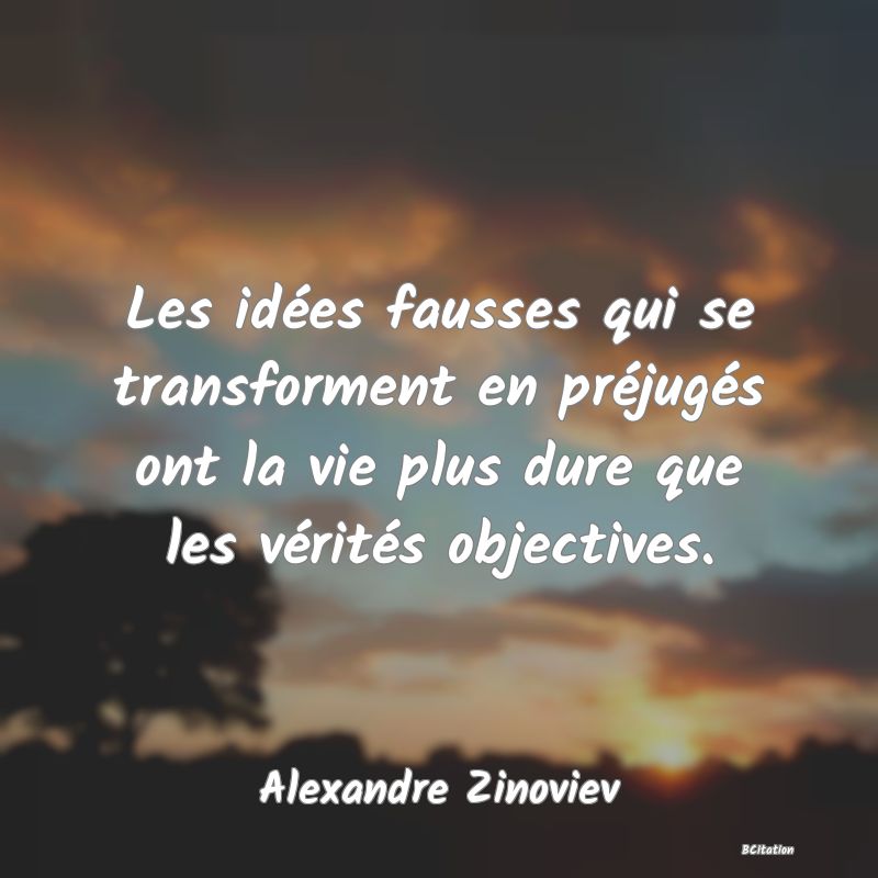 image de citation: Les idées fausses qui se transforment en préjugés ont la vie plus dure que les vérités objectives.