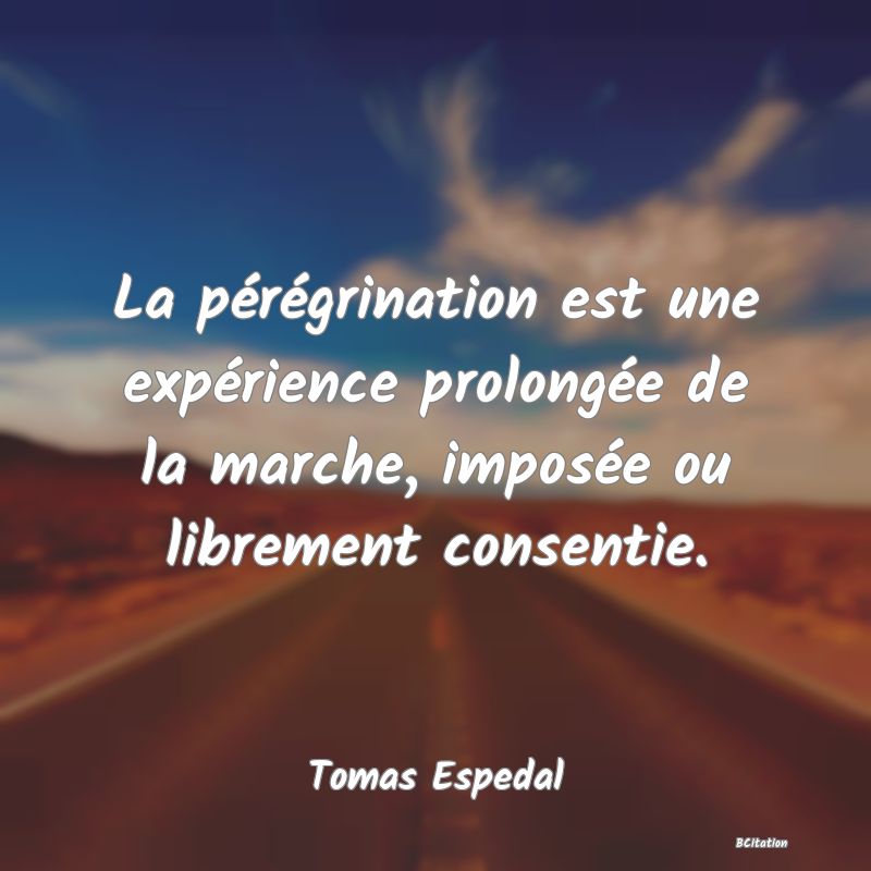 image de citation: La pérégrination est une expérience prolongée de la marche, imposée ou librement consentie.