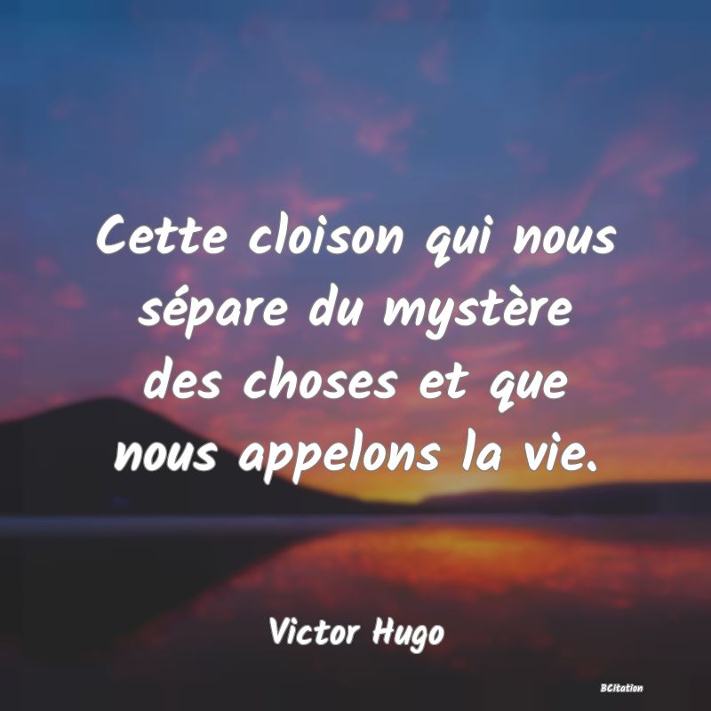 image de citation: Cette cloison qui nous sépare du mystère des choses et que nous appelons la vie.