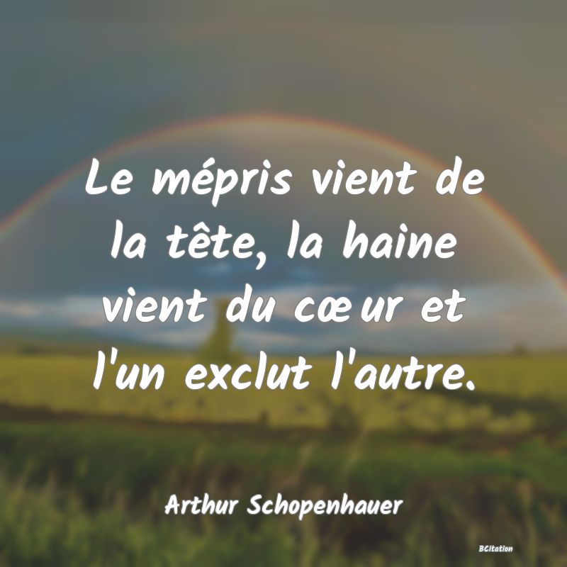 image de citation: Le mépris vient de la tête, la haine vient du cœur et l'un exclut l'autre.