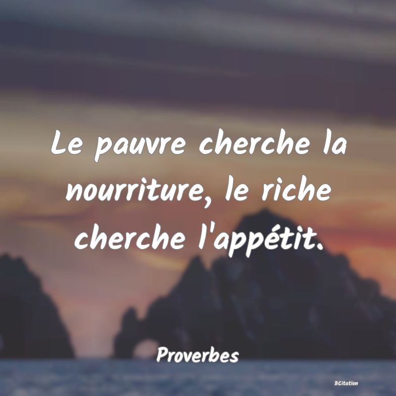 Belle Citation - Le pauvre cherche la nourriture, le riche cherche l'appétit. - Proverbes
