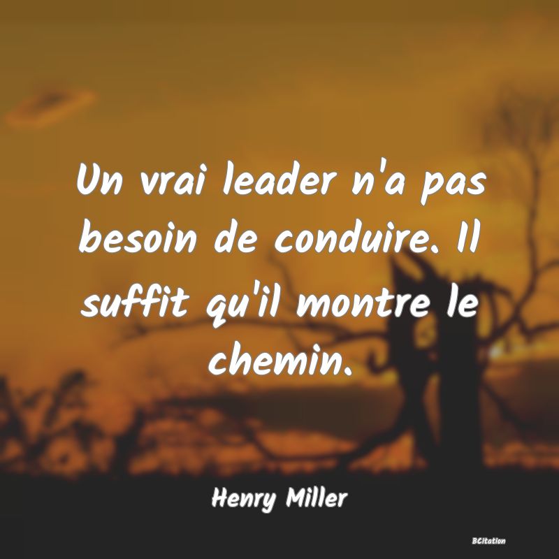 image de citation: Un vrai leader n'a pas besoin de conduire. Il suffit qu'il montre le chemin.