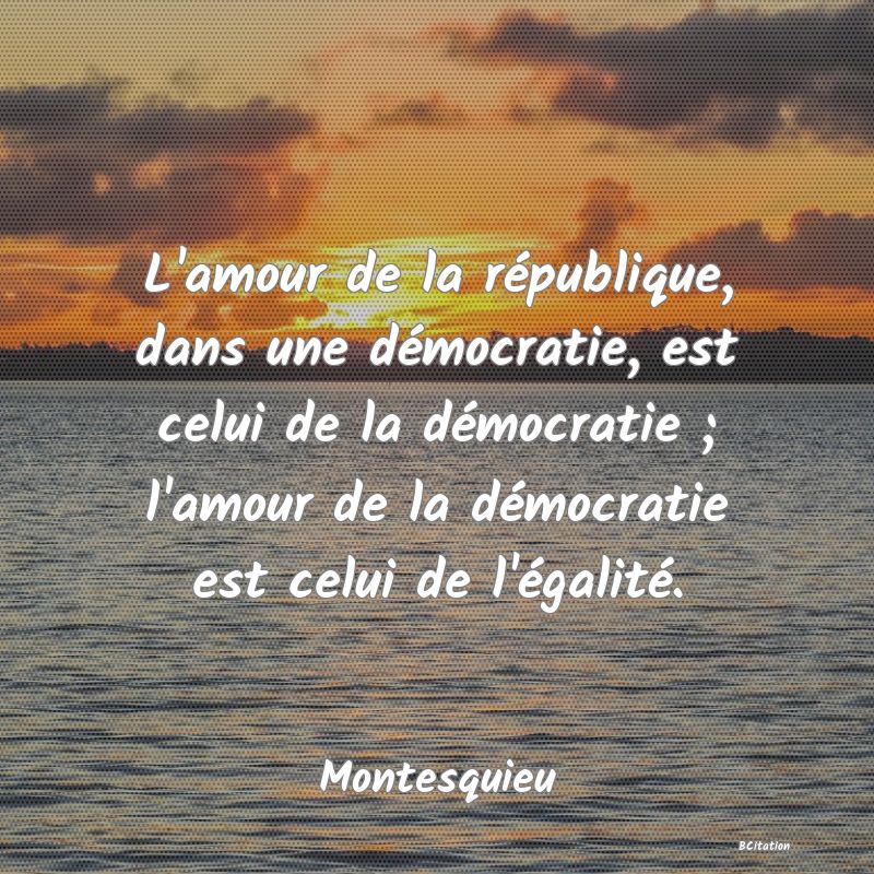 image de citation: L'amour de la république, dans une démocratie, est celui de la démocratie ; l'amour de la démocratie est celui de l'égalité.