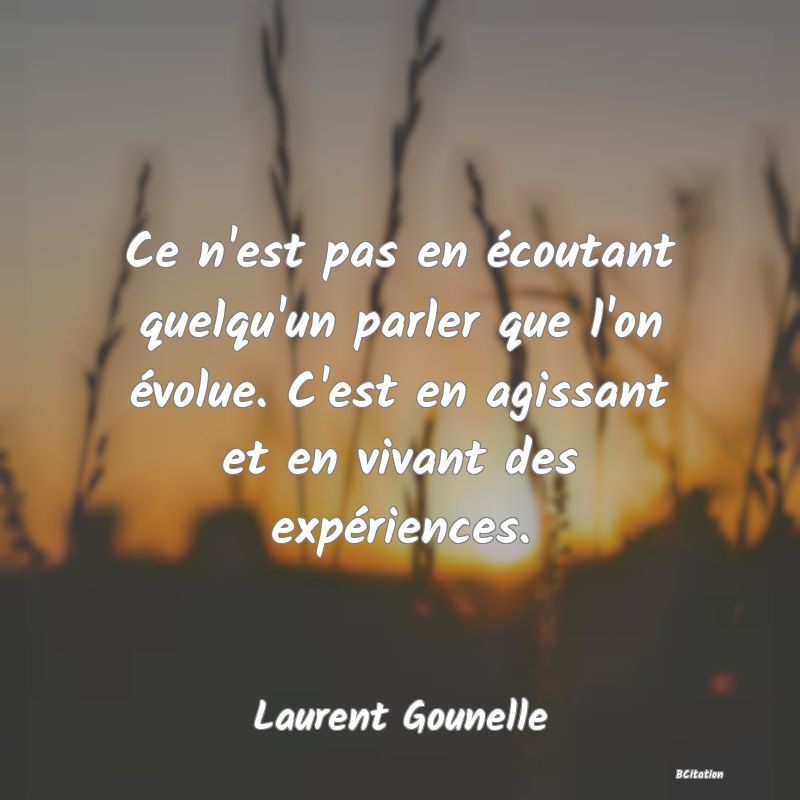 Belle Citation - Ce n'est pas en écoutant quelqu'un parler que l'on évolue. C'est en agissant et en vivant des expériences. - Laurent Gounelle
