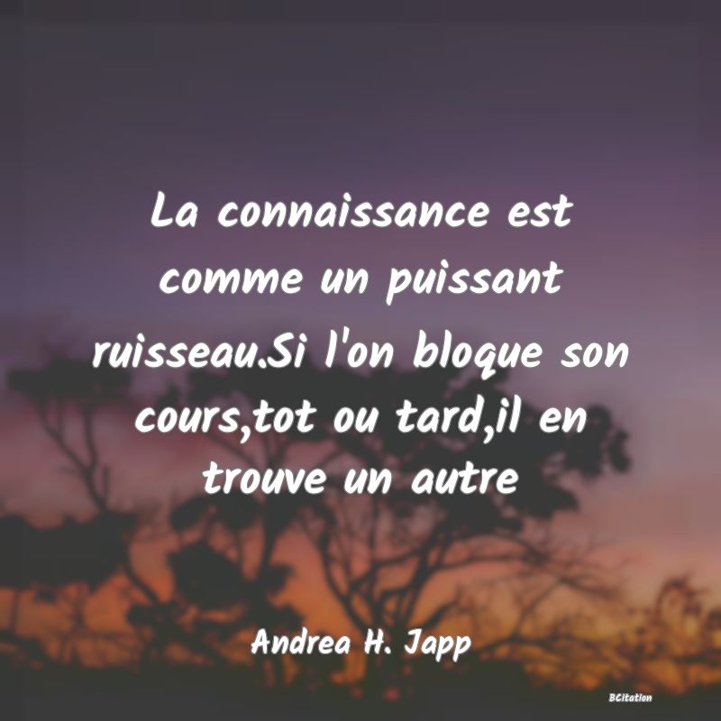 image de citation: La connaissance est comme un puissant ruisseau.Si l'on bloque son cours,tot ou tard,il en trouve un autre