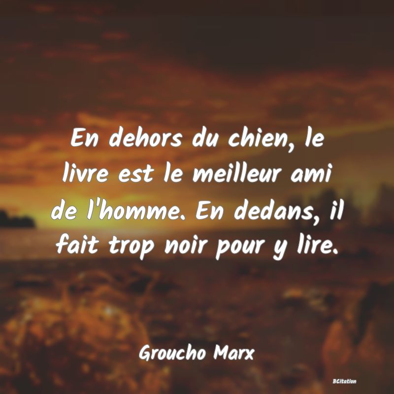 Belle Citation - En dehors du chien, le livre est le meilleur ami de l'homme. En dedans, il fait trop noir pour y lire. - Groucho Marx