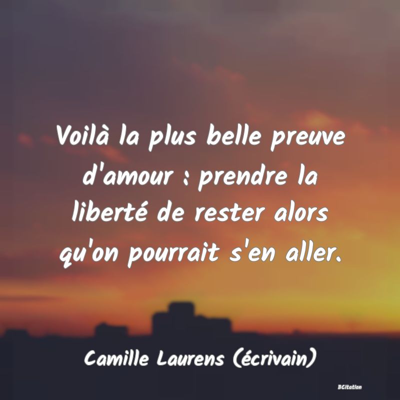 image de citation: Voilà la plus belle preuve d'amour : prendre la liberté de rester alors qu'on pourrait s'en aller.