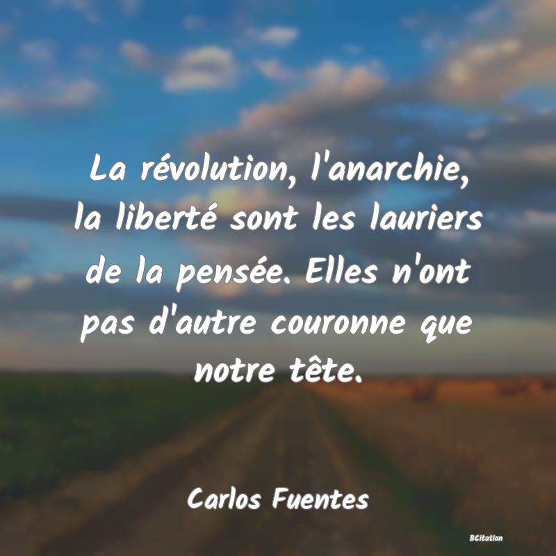 image de citation: La révolution, l'anarchie, la liberté sont les lauriers de la pensée. Elles n'ont pas d'autre couronne que notre tête.