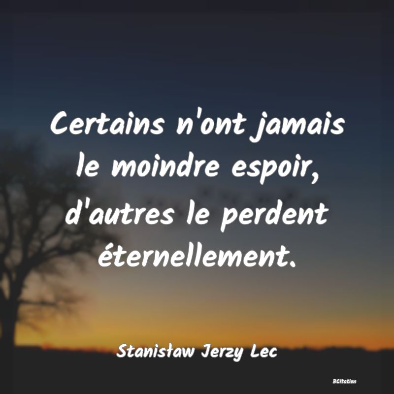 Belle Citation - Certains n'ont jamais le moindre espoir, d'autres le perdent éternellement. - Stanisław Jerzy Lec