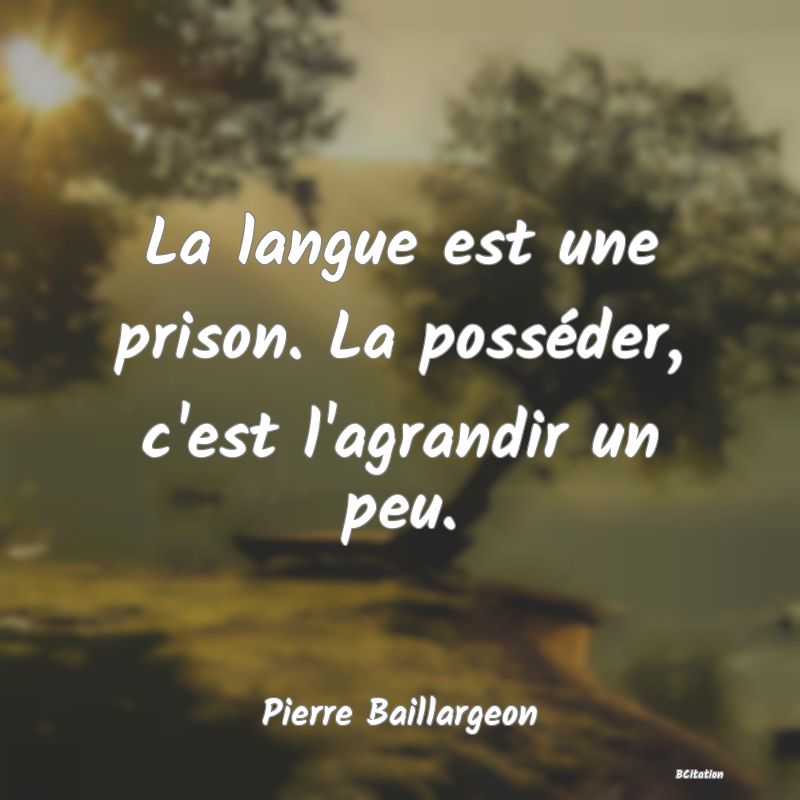 image de citation: La langue est une prison. La posséder, c'est l'agrandir un peu.