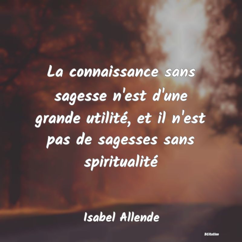 image de citation: La connaissance sans sagesse n'est d'une grande utilité, et il n'est pas de sagesses sans spiritualité