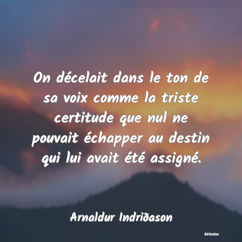 image de citation: On décelait dans le ton de sa voix comme la triste certitude que nul ne pouvait échapper au destin qui lui avait été assigné.