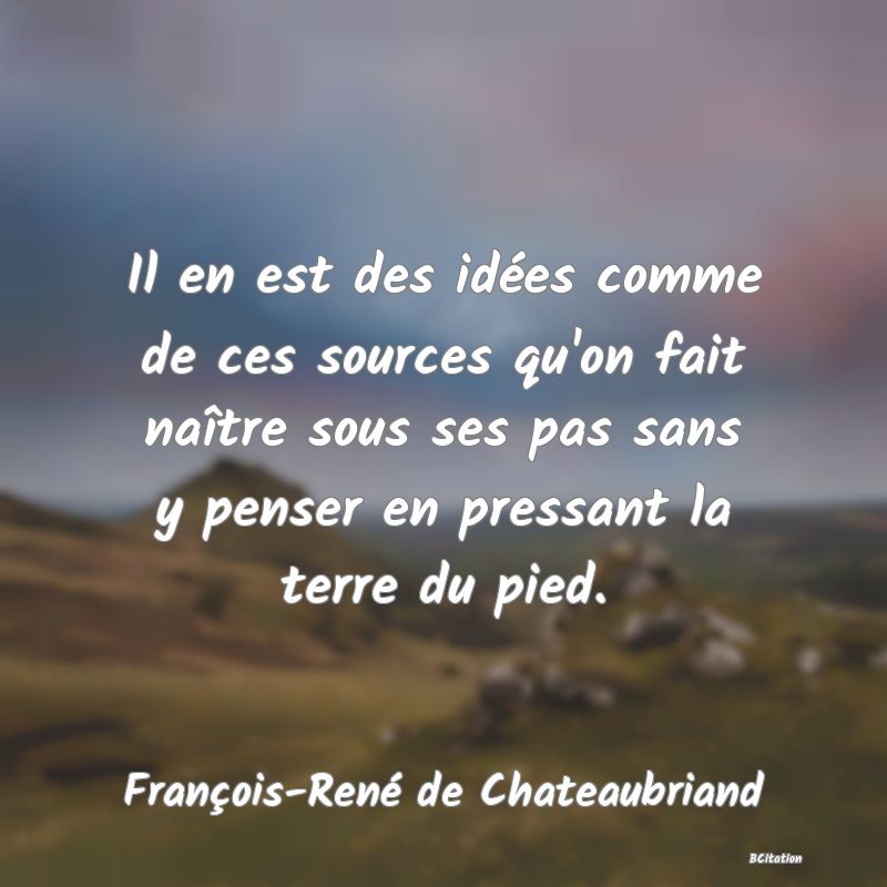 image de citation: Il en est des idées comme de ces sources qu'on fait naître sous ses pas sans y penser en pressant la terre du pied.