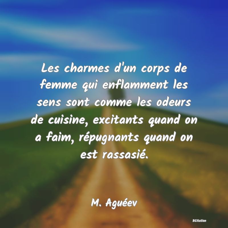 image de citation: Les charmes d'un corps de femme qui enflamment les sens sont comme les odeurs de cuisine, excitants quand on a faim, répugnants quand on est rassasié.