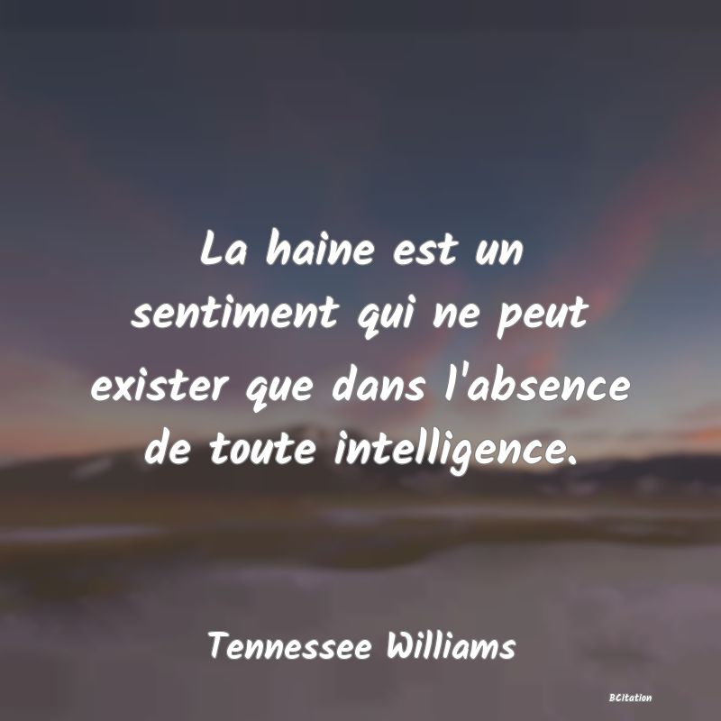 image de citation: La haine est un sentiment qui ne peut exister que dans l'absence de toute intelligence.