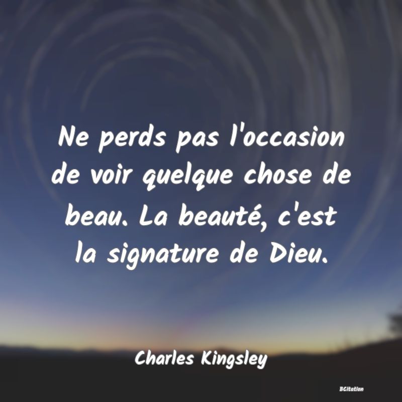 image de citation: Ne perds pas l'occasion de voir quelque chose de beau. La beauté, c'est la signature de Dieu.