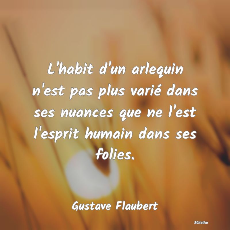 image de citation: L'habit d'un arlequin n'est pas plus varié dans ses nuances que ne l'est l'esprit humain dans ses folies.