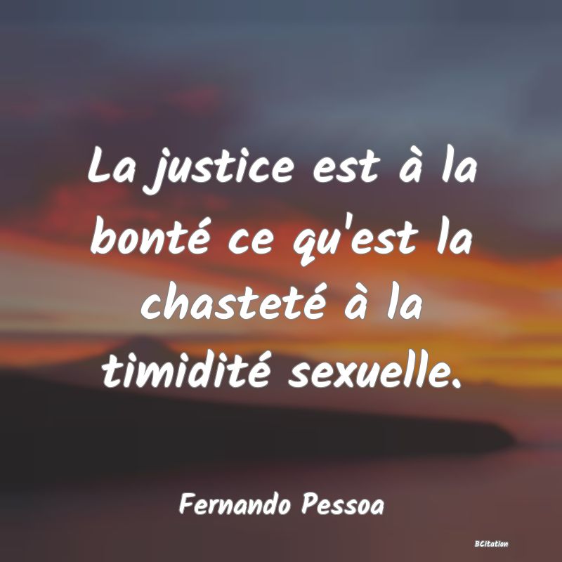 image de citation: La justice est à la bonté ce qu'est la chasteté à la timidité sexuelle.