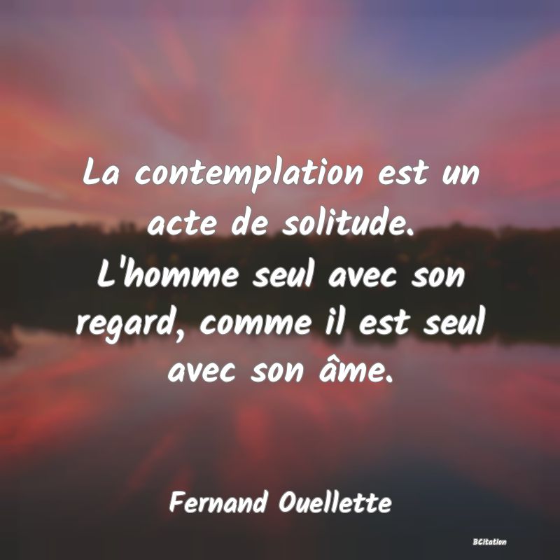 image de citation: La contemplation est un acte de solitude. L'homme seul avec son regard, comme il est seul avec son âme.