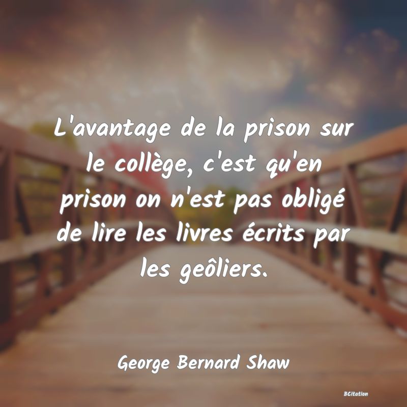 image de citation: L'avantage de la prison sur le collège, c'est qu'en prison on n'est pas obligé de lire les livres écrits par les geôliers.