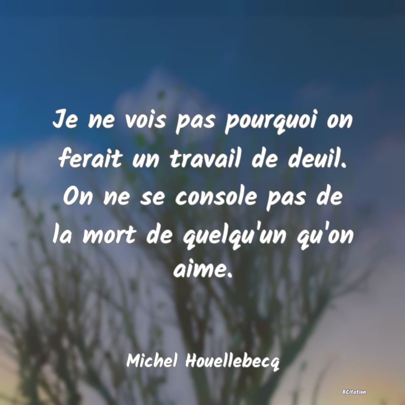 image de citation: Je ne vois pas pourquoi on ferait un travail de deuil. On ne se console pas de la mort de quelqu'un qu'on aime.