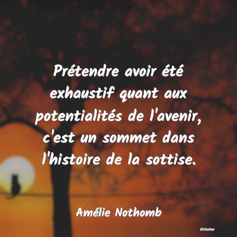 image de citation: Prétendre avoir été exhaustif quant aux potentialités de l'avenir, c'est un sommet dans l'histoire de la sottise.