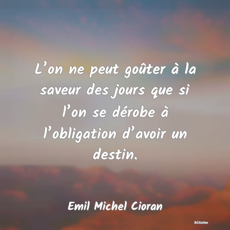 image de citation: L’on ne peut goûter à la saveur des jours que si l’on se dérobe à l’obligation d’avoir un destin.