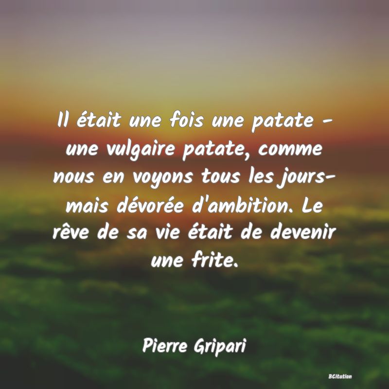 image de citation: Il était une fois une patate - une vulgaire patate, comme nous en voyons tous les jours- mais dévorée d'ambition. Le rêve de sa vie était de devenir une frite.