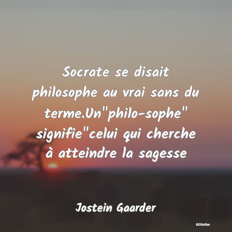 image de citation: Socrate se disait philosophe au vrai sans du terme.Un philo-sophe  signifie celui qui cherche à atteindre la sagesse