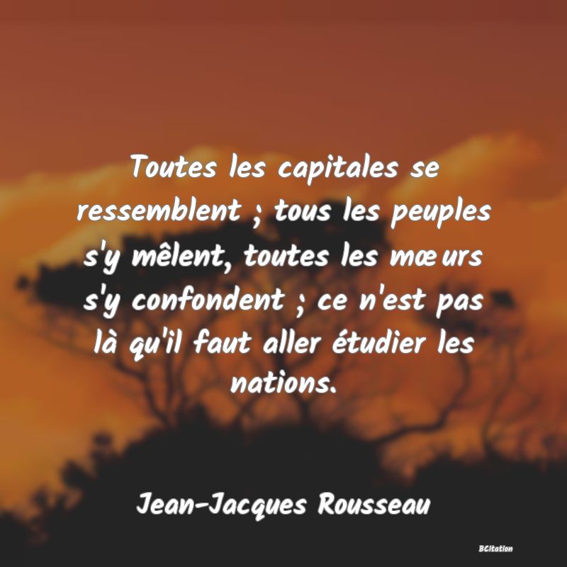 image de citation: Toutes les capitales se ressemblent ; tous les peuples s'y mêlent, toutes les mœurs s'y confondent ; ce n'est pas là qu'il faut aller étudier les nations.